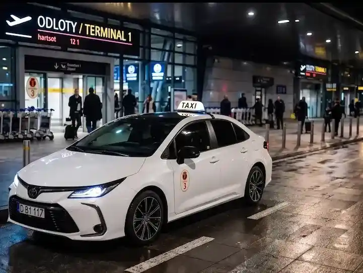 Biała TAXI 3 na lotnisku