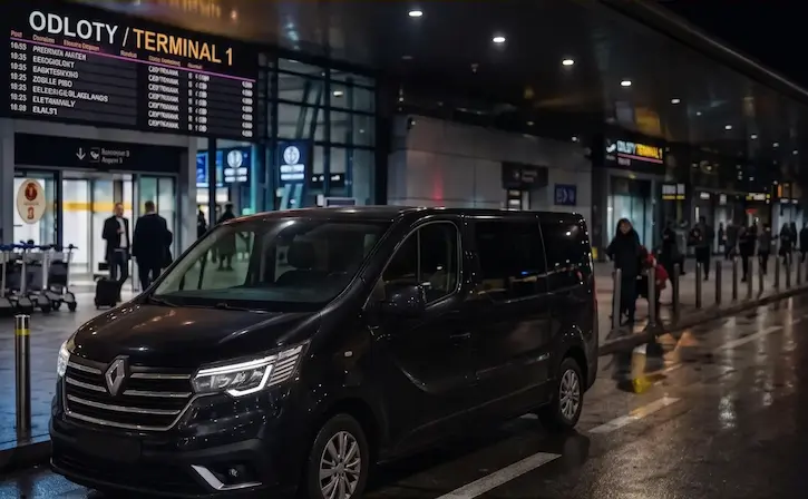 Czarny Renault Bus 8 osób na terminalu